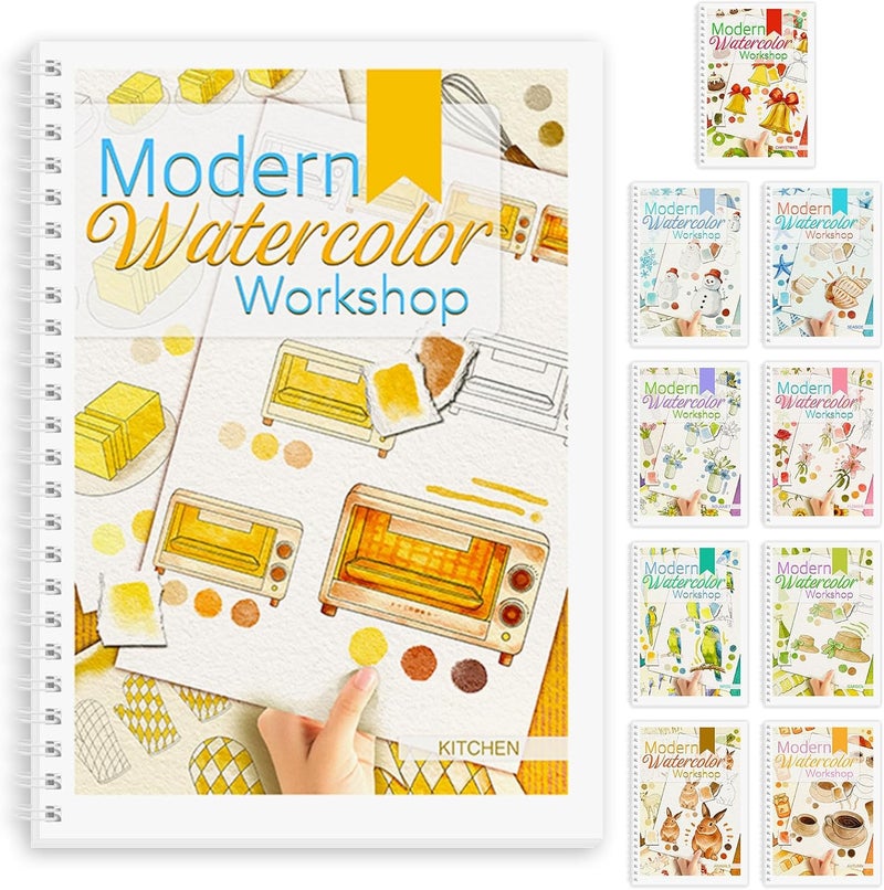 ADEVIAN Watercolor Workbook, Watercolor Workbook Paint Book Beginner Friendly, 12 Different Patterns Stress-Relieving Art Crafts for Creative Exploration Gift for Women Adults Teens (Kitchen, 1) - Image 1